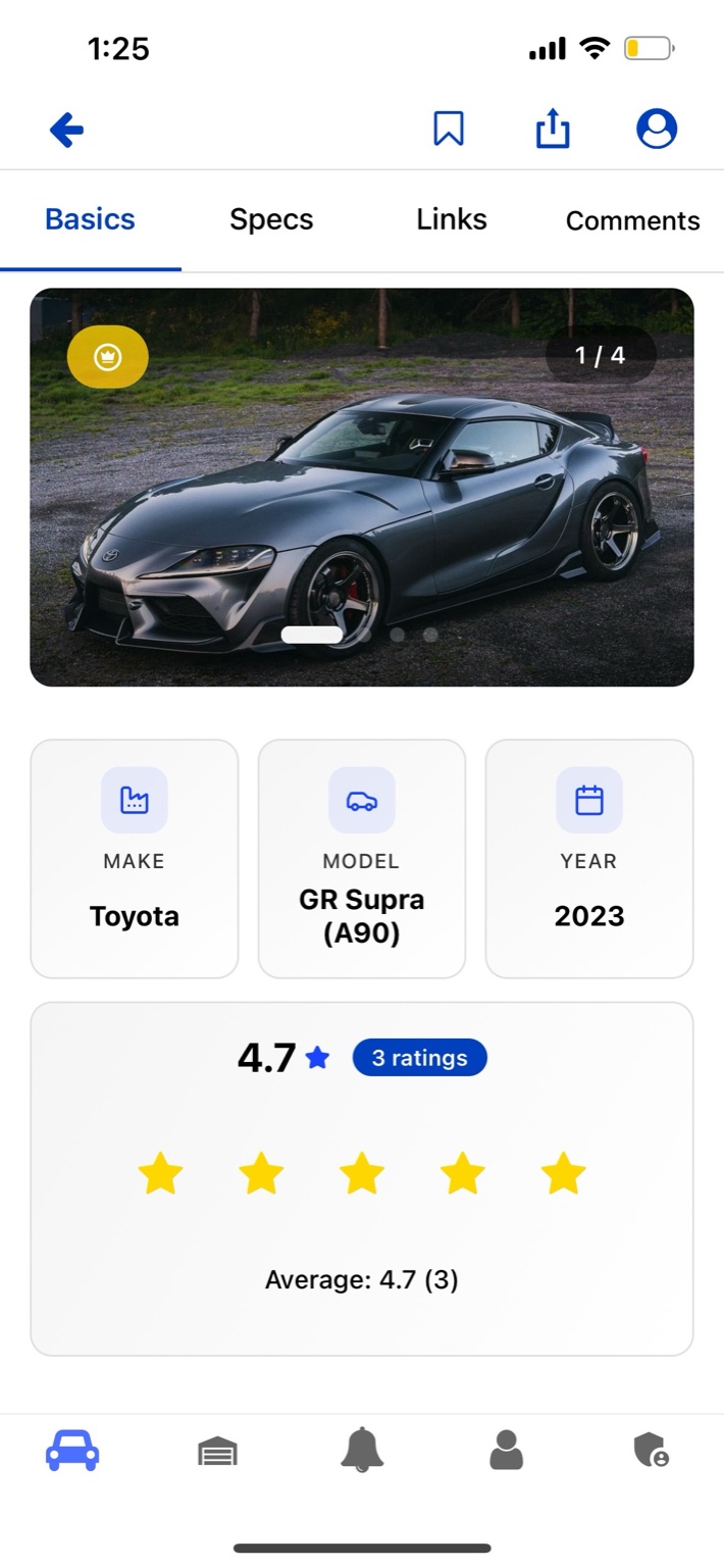 Car Overview – make, model, year and ratings